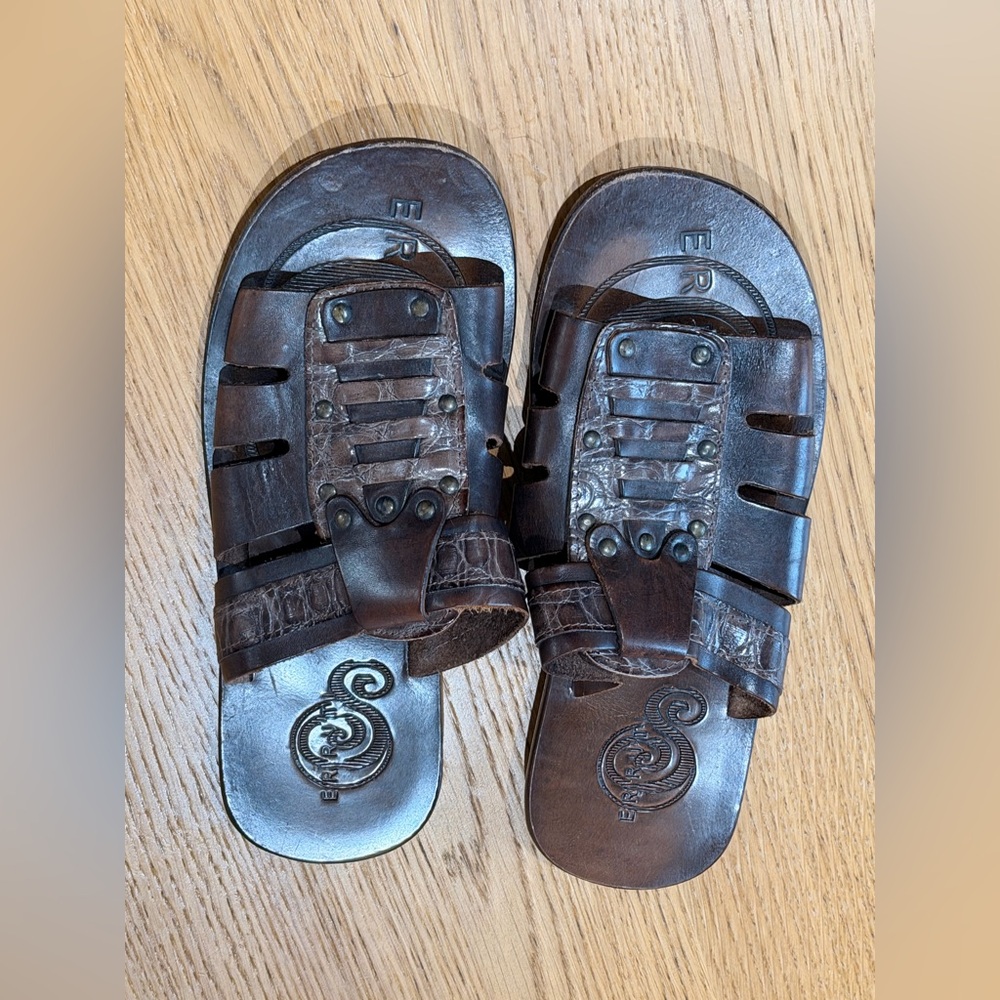 Brown Leather Men's Sandals made in Italy